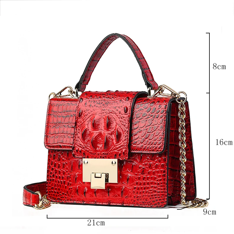 Красные женские роскошные сумки с крокодиловым узором, новинка, брендовые дизайнерские женские сумки через плечо, сумки через плечо с цепочкой для 1711