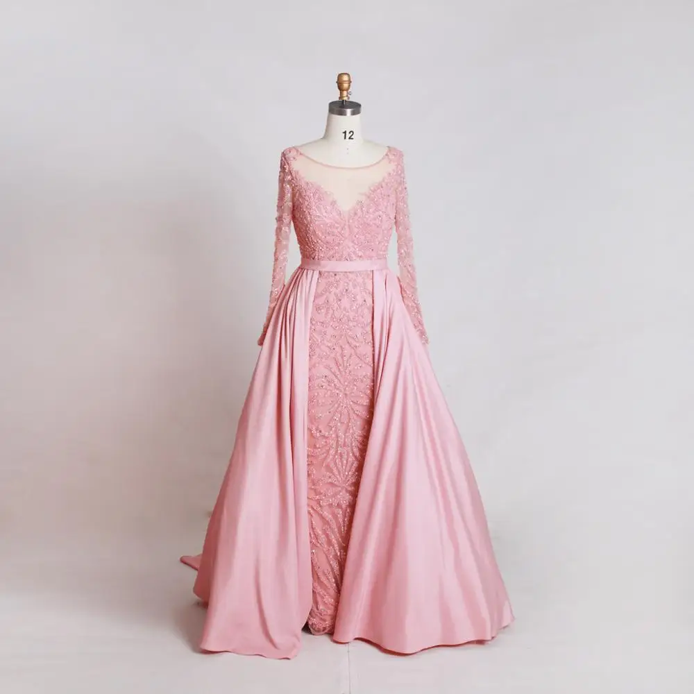 Finove тяжелые бисерные платья для выпускного вечера новые стильные прозрачные тюлевые Русалка трапециевидные Длинные вечерние платья в пол - Цвет: pink