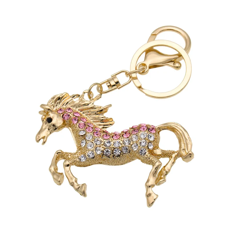 New Gold Bling Rhinestone Horse Keychain Keyring For Woman Girls Car