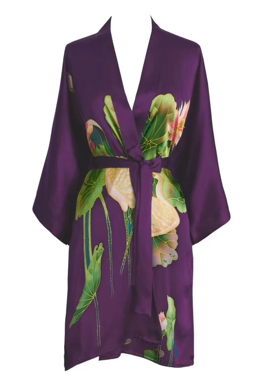 Шелковое атласное платье натуральный шелк тутового шелкопряда женские платья домашнее платье ручной работы платье для рисования розовый цветочный узор - Цвет: B1