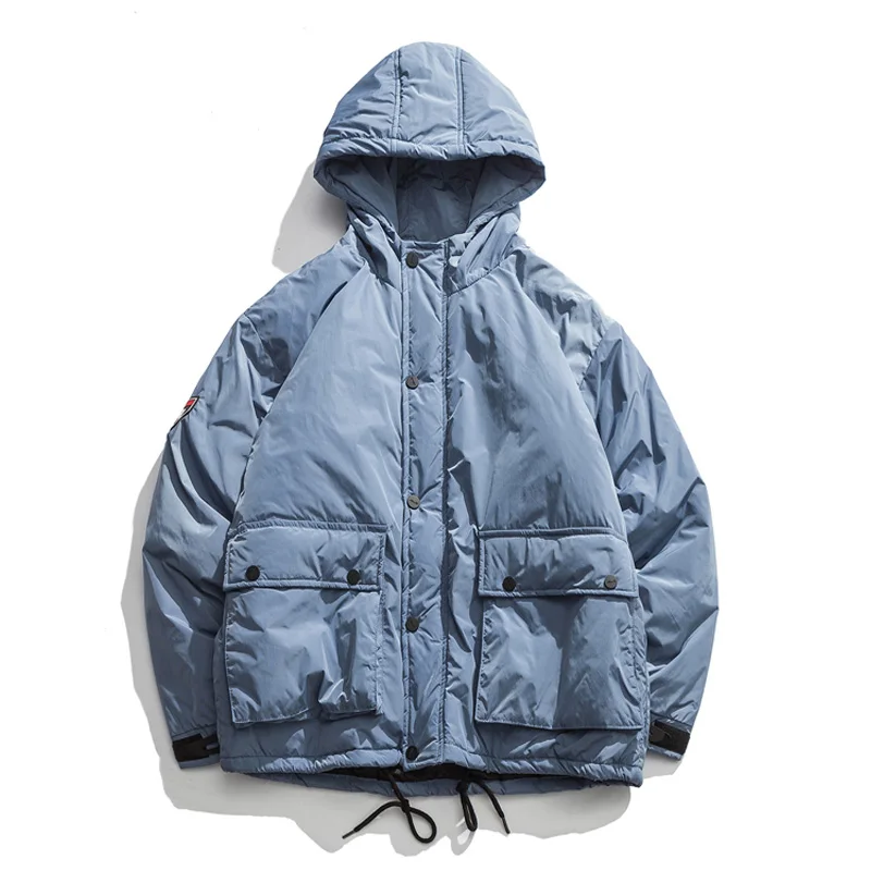 Новые высококачественные зимние теплые плотные пальто на молнии мужские парки с капюшоном в стиле Карго повседневные мужские куртки с карманами - Цвет: Blue