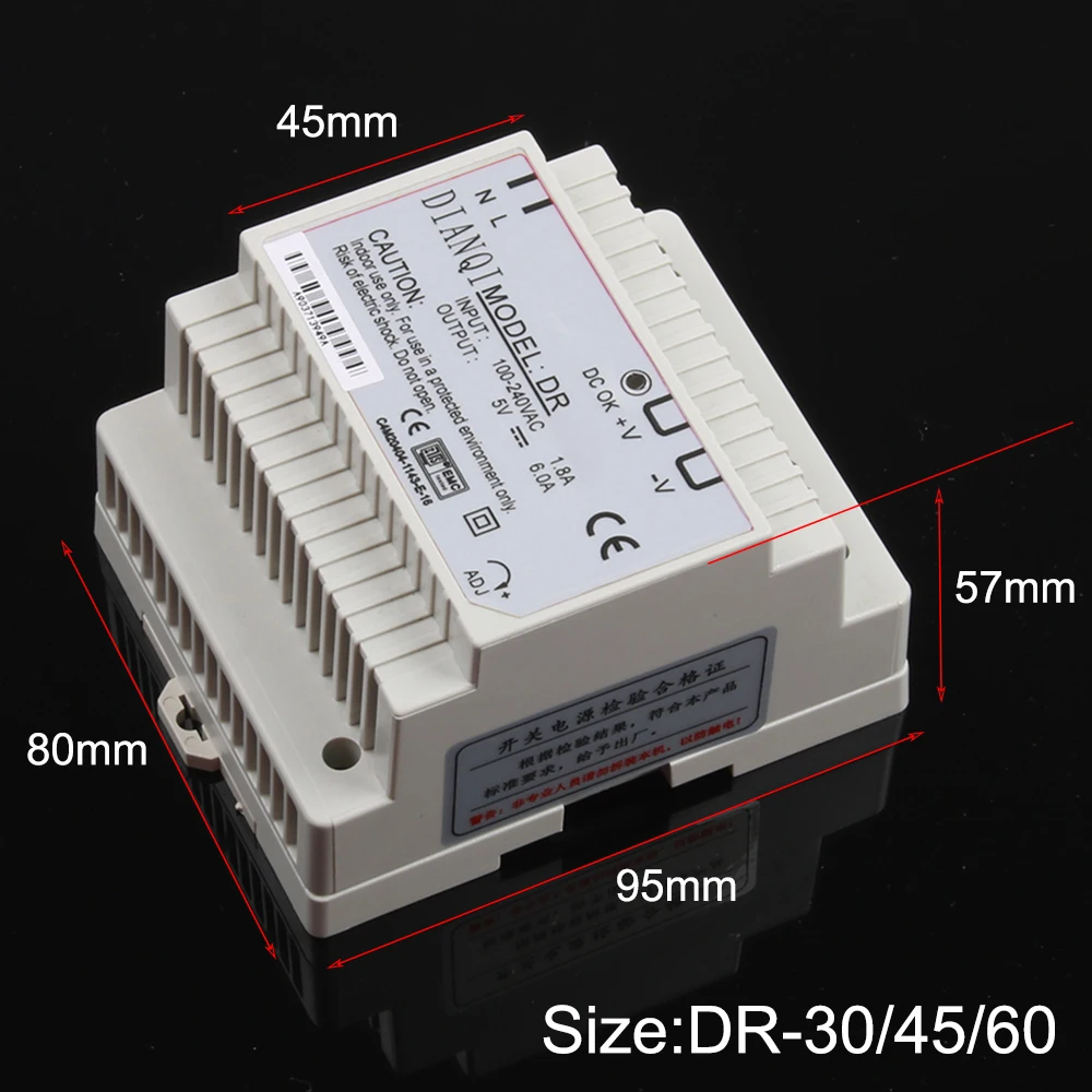DIANQI din-рейку Один выход импульсный источник питания DR-45w 5 в 12 В 15 в 24 В suply ac dc преобразователь для светодиодной ленты другие DR-45-5