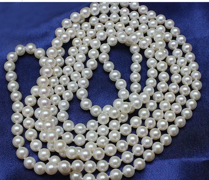 

classic 9-10mm natural south sea white pearl necklace 46"14k/20