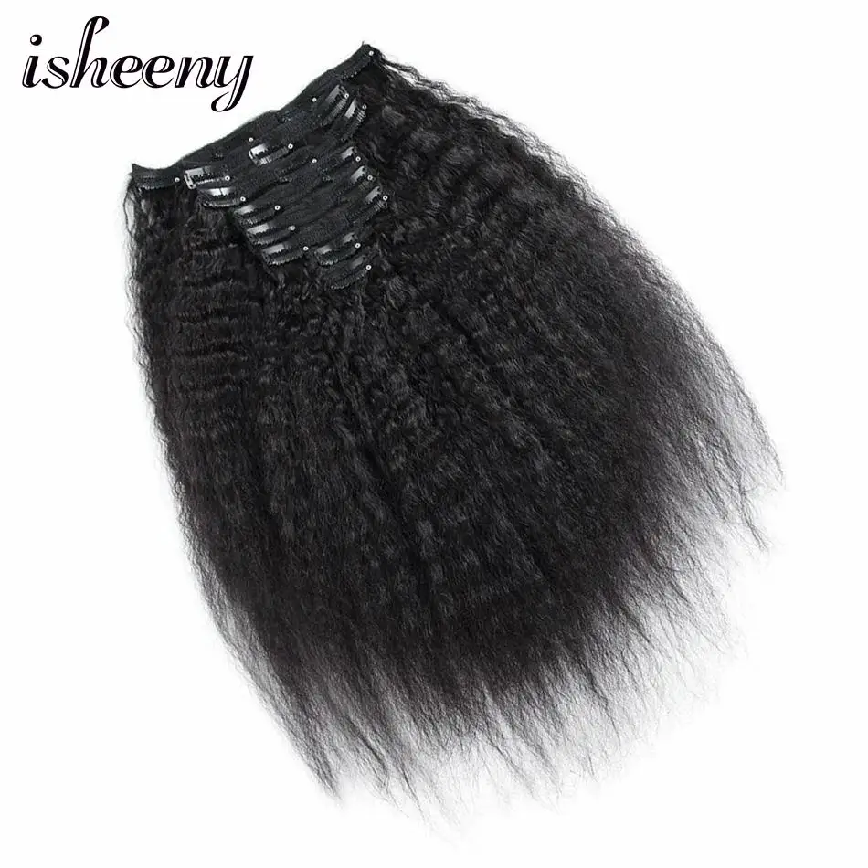 

Isheeny Kinky Straight Clip In Human Hair Extensions Natural 8pcs Brazilian Remy Human Extension Clip Hair 120g Clip Full Head