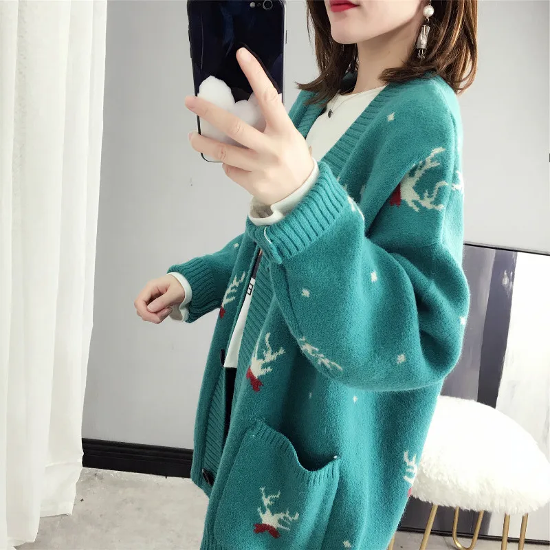 Женский вязаный Рождественский свитер и кардиганы Корейский модный стиль дамское пальто осень-зима 2019 новый свитер