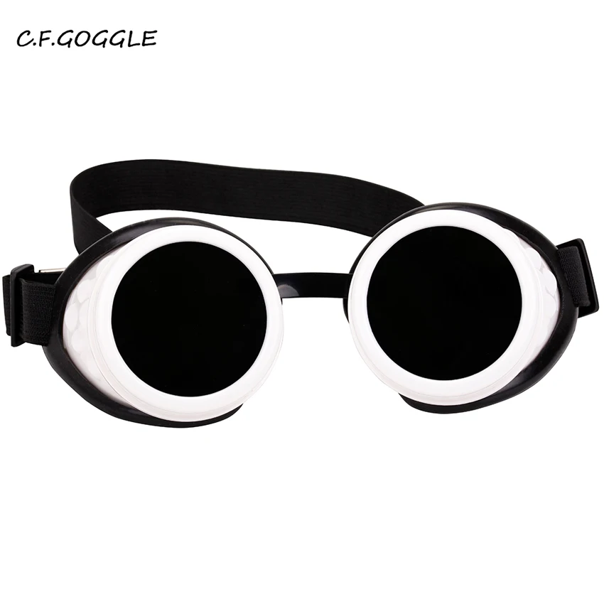 

C.F.GOGGLE New Arrival Hot Punk Rivet Round Black and White Rubber Frame Black Lens Sun Glasses Windproof and Dustproof Goggle
