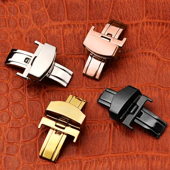 

18mm 20mm 22mm Stainless Steel Butterfly Deployment Folding clasp Buckle Metal Lock for Leather Watch Band Strap Rose Gold