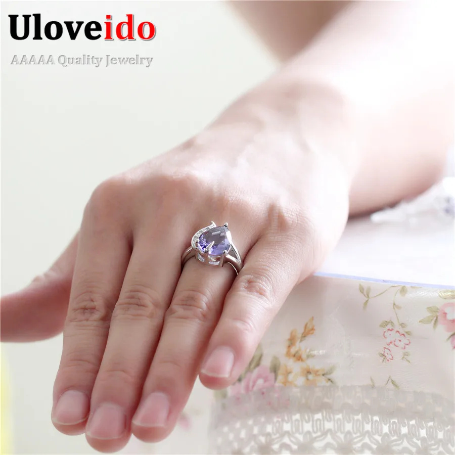 Almei мой AliExpress груша кольца с Радуга Фиолетовый капли воды Камни серебро Цветные