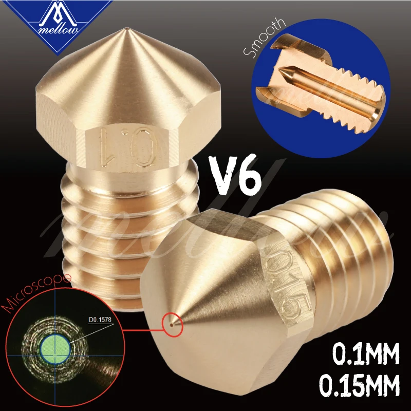 Высокоточные латунные сопла Mellow 0 1/0 15 мм V6 для 3D принтера Hotend сопло резьбы M6 E3D BMG