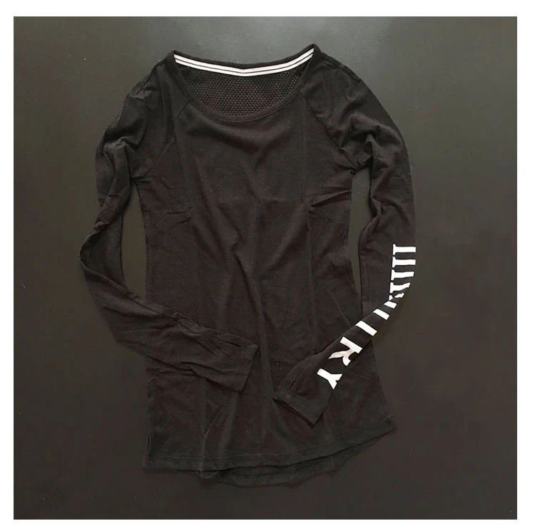 Фитнес дышащая спортивная женская футболка спортивный костюм топ для йоги быстросохнущая футболка для бега одежда для спортзала Спортивная рубашка куртка P189 - Цвет: Черный