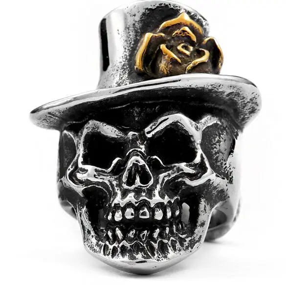 

2017 New Golden Rose Skull Ring 316L Stainless Steel Mens Women Fashion Cool Skull Ring