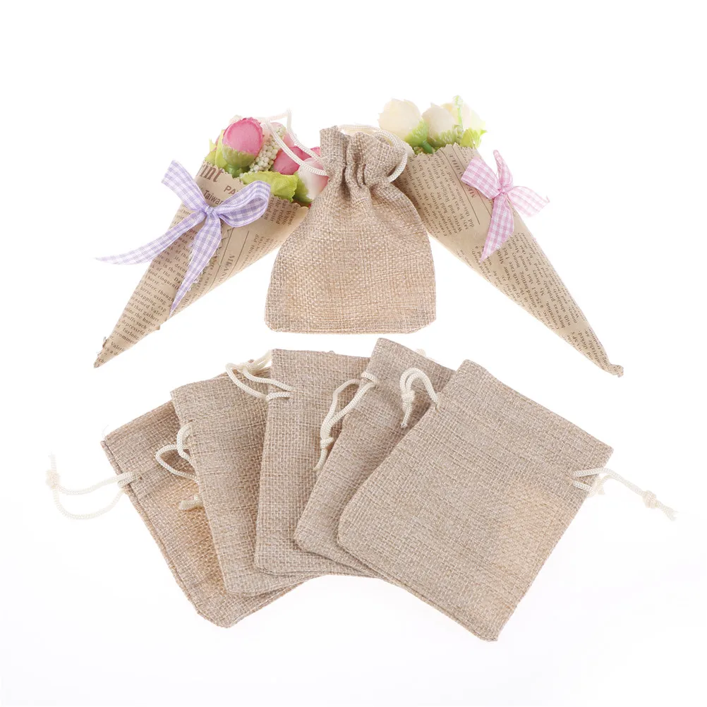 2pcs/lot New Mini Burlap Jute Drawstring Gift Jewelry Pouches Bags