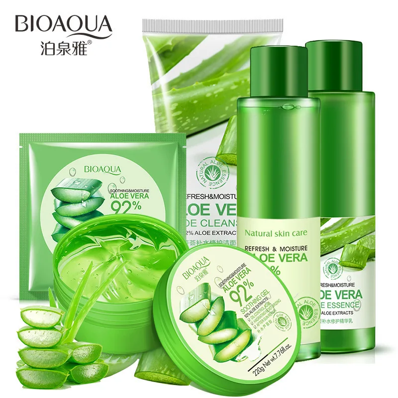 spanning Klusjesman Habubu BIOAQUA Face Care Set Aloe Vera Gel Cream Natural Aloe Vera Moisturizing  Mask Essence Toner Women Skin Care Face 5pcs/set|Sets| - AliExpress