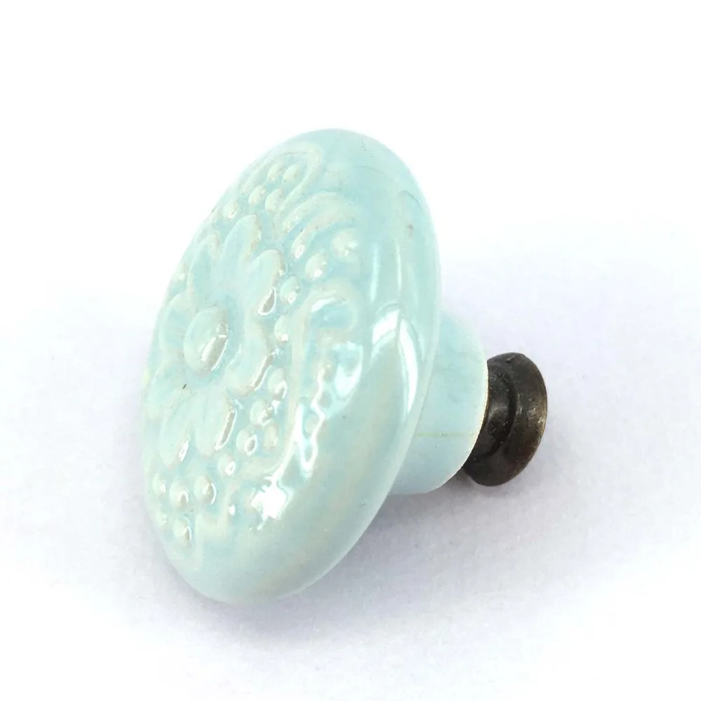 

Light Blue Ceramic Cameo Bas-relief Design Cabinet Knob Drawer Cupboard door Handle Kitchen Furniture Dresser Closet Pull