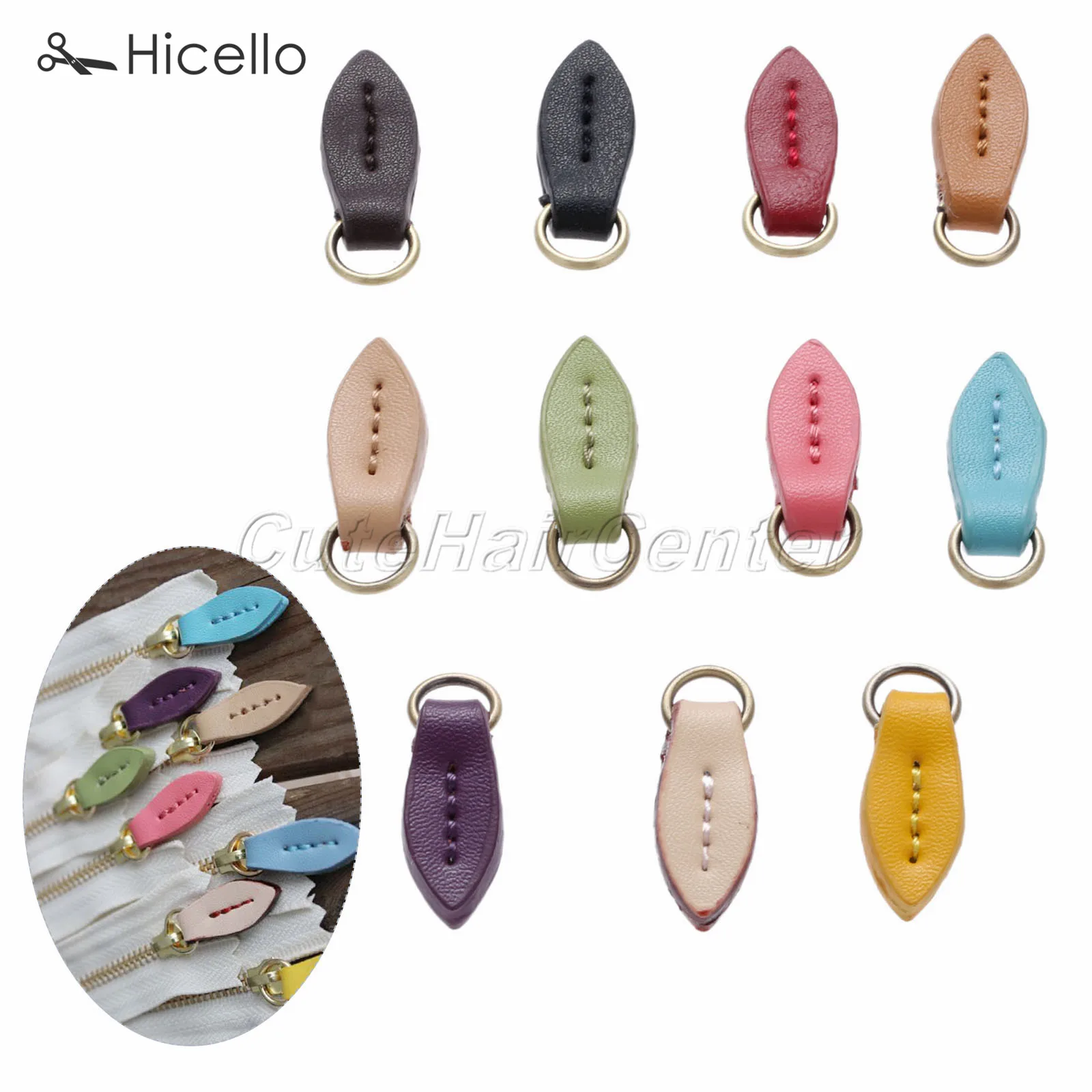 5pcs/lot Zipper Pullers Leaf Shape Pull head Replacement Sewing Craft Fasteners Leather Alloy pendant 33*11mm colorful Hicello