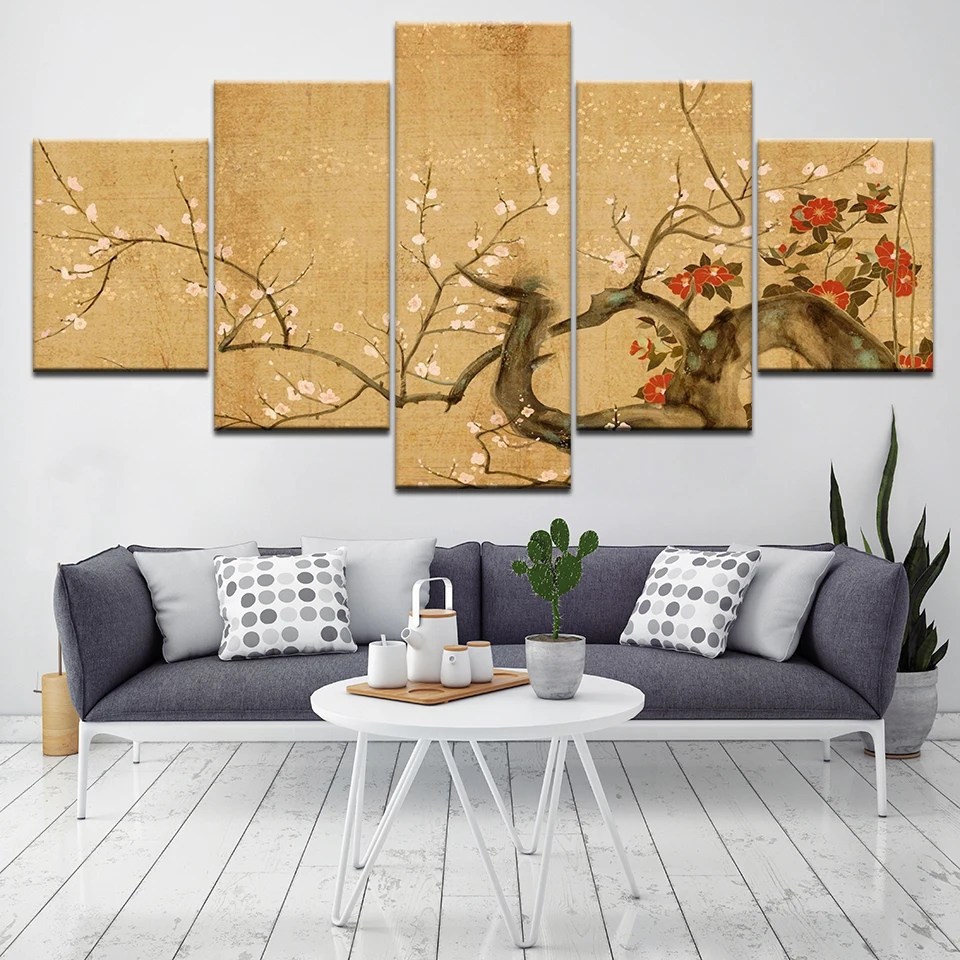 

Japanese cherry blossoms 5 Piece HD Wallpapers Art Canvas Print modern Poster Modular art painting for living room Home Decor