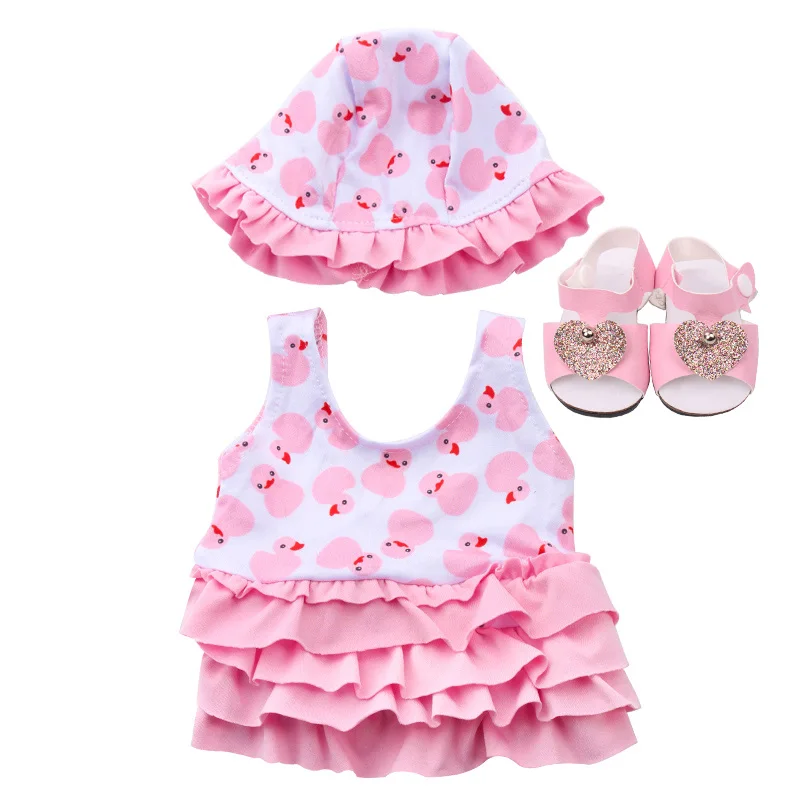 18-дюймовые Девочки Кукла в купальнике бикини купальный костюм+ шапочка с обувью Американский юбка для новорожденных детские игрушки подходит 43 см для ухода за ребенком для мам, детские куклы, c137 - Цвет: Pink