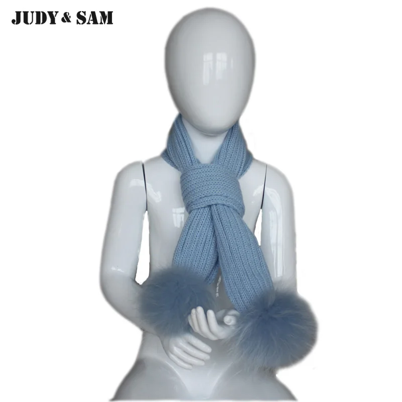 Детский (разм. 1 3 года) вязанный шарф с помпонами из меха енота.|children scarf|scarf tyingscarf