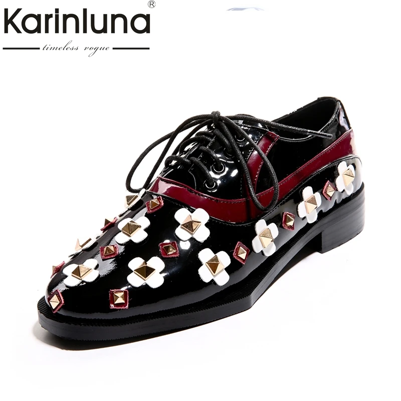 

KARINLUNA High Quality Fashion Large Size 33-40 Rivet Lace Up Platform Shoes Woman Low Heel Black Comfortable Women Shoes