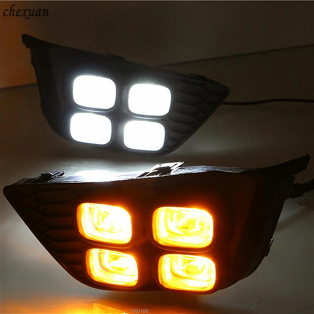 CSCSNL 1 Set LED Car DRL Daytime Running Lights With Turn Yellow Signal 12V ABS Fog Light For Honda JAZZ Fit