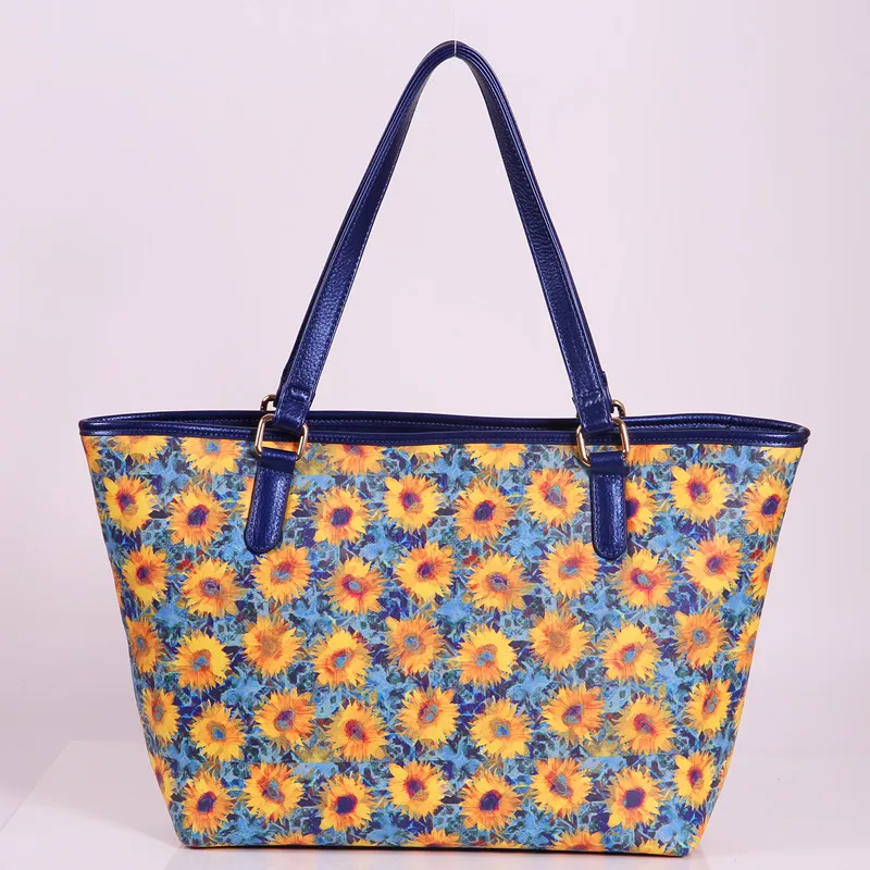

2016 fashion digital print sunflower high quality PU lady hand big bag girls shopper bolsa feminina shoulder women bag