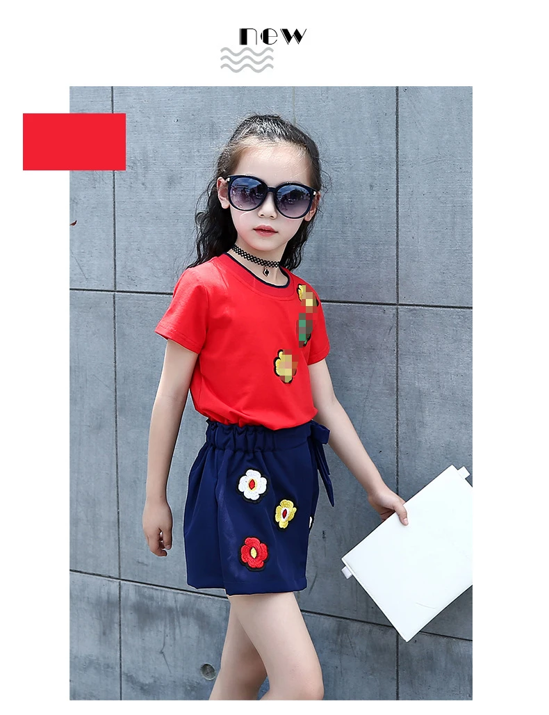 Baby Clothing Sets Girls Children's Cute style 2018 Summer Fashion Flower short sleeve T-shirt and skirt two-piece suit clothes for kids (10)