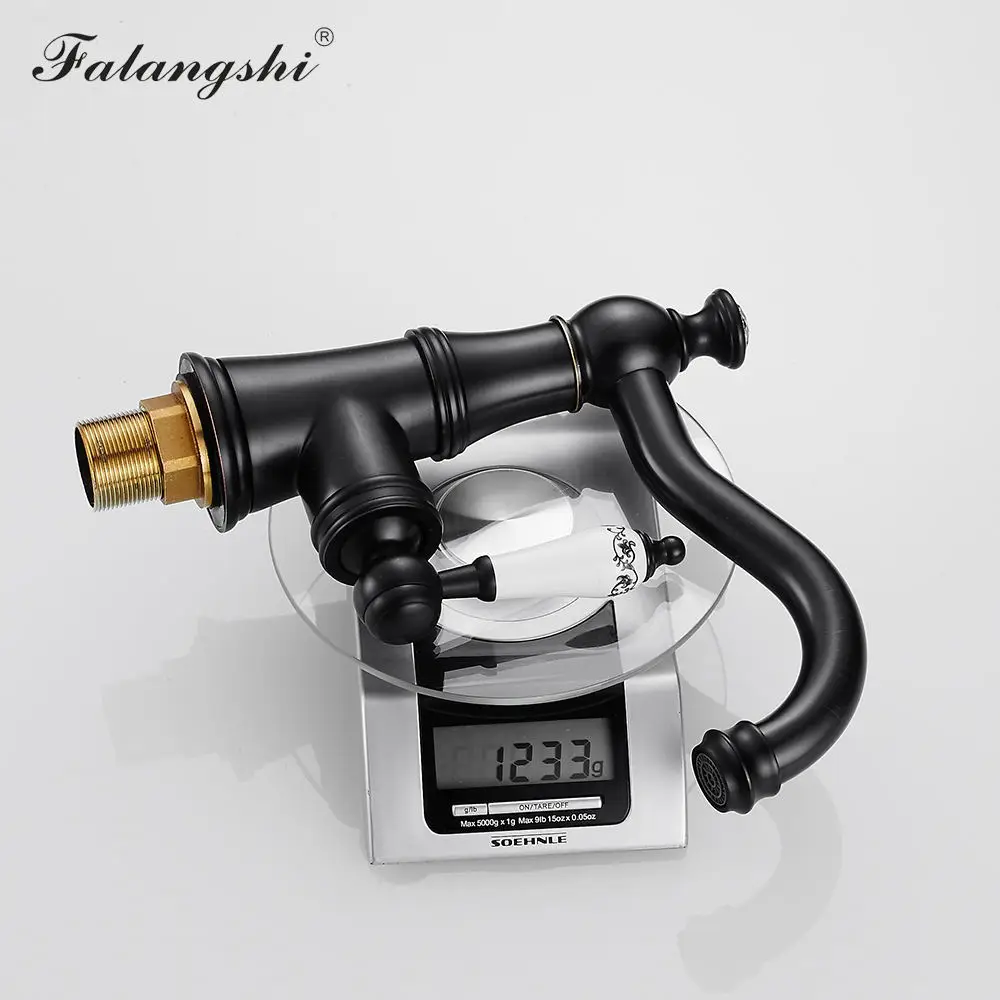 Basin Faucet Black Bronze Hot and Cold Bathroom Wash Basin Faucet Gold Vessel Sink Mixer Faucet Swivel Ceramic Handle WB1068