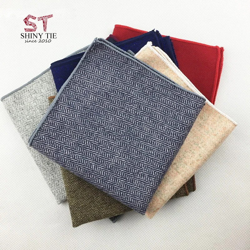  Men'S Suit Pocket Square 24*24Cm Handmade Pure Color Wool Handkerchiefs For Men Solid Hankies Turne