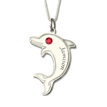 

Wholesale Personalized Dolphin Necklace with Birthstone Silver Engraved Your Name Dolphin Charm Best Gift for Dolphin Lover