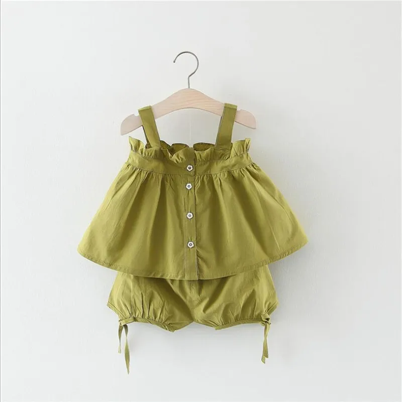 

Baby Girls Clothing Sets Kid 2019 Summer New Girls Suspender Skirt Shorts Two-piece Set Baby Clothes Children's Solid Color Wear