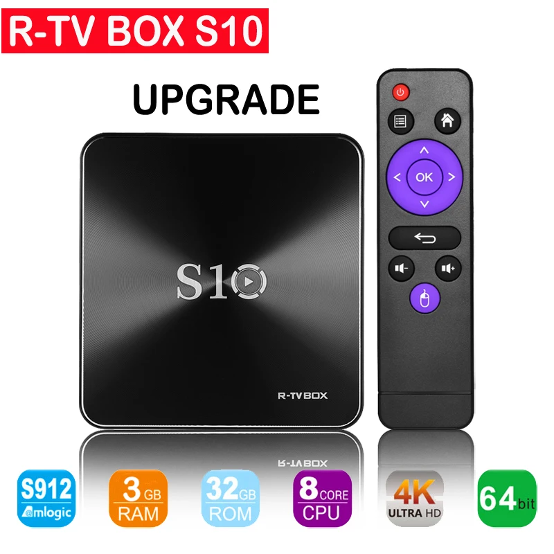 

R-TV BOX S10 Android 7.1 Smart TV Box S912 Box Octa Core 4k H.265 2G/3G 16G/32G BT4.1 5G WiFi Media Player Set Top Box TV box
