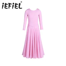 Iefiel для детей для девочек-подростков, одежда с длинным рукавом с круглым вырезом свободный покрой для бальных танцев; Длина платье для балетного класса Танцы выполнять