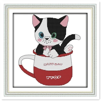 

The Cat In The Cup DIY Set Home Decor Chinese Counted Cross Stitch Patterns Kits Embroidery Cross Set Paintings Cross-stitch