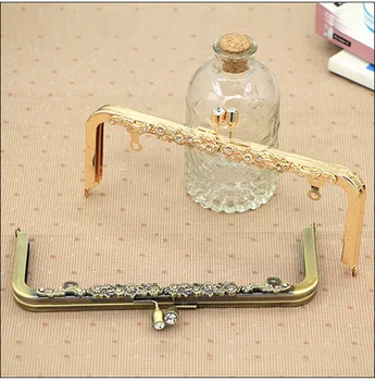 

Wholesale Metal Bag Handle 20.5cm Purse Frame with Crystal Ball Clasp PURSE FRAME Gold and Antique brass Screw Purse Bag Handle