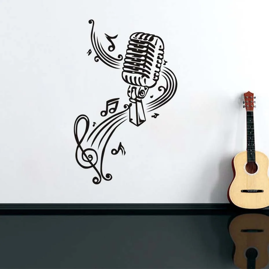 Microphone Music Notes Wall Art Decals Vinyl Murals Sticker For Living Room Kalaoke Room Removable Wallpaper Modern Home Decor (1)
