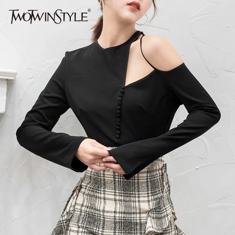 Off Shoulder Single Breasted Plain T-Shirts