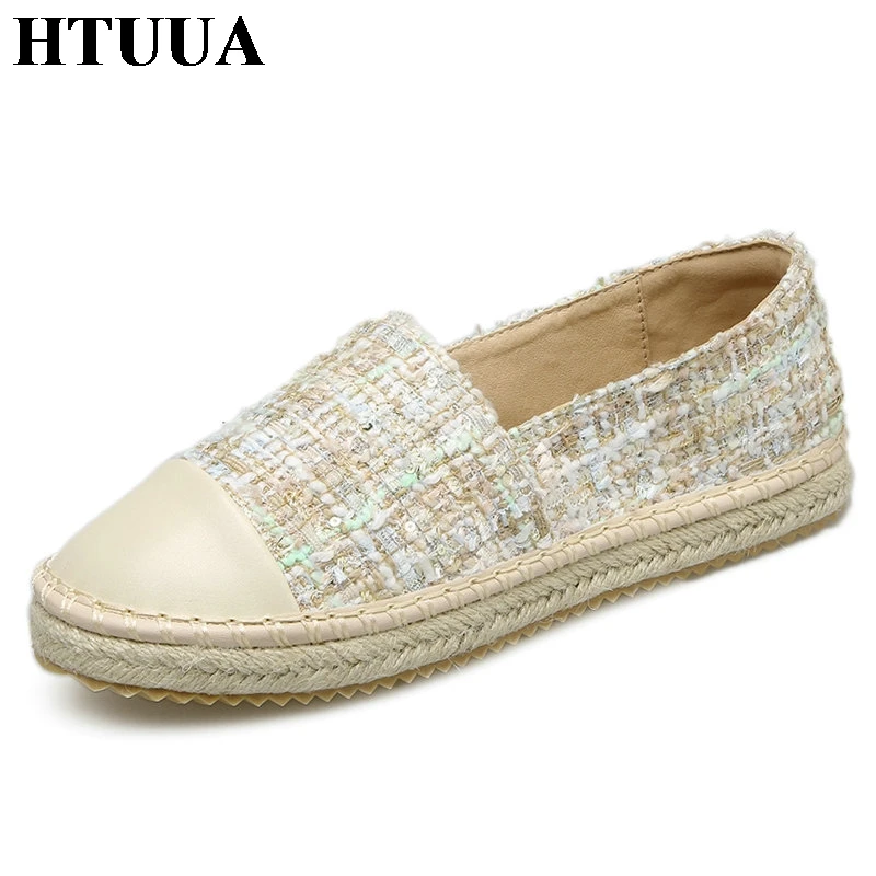 

HTUUA 2018 Spring Autumn Women Shoes Brand Loafer Comfortable Weave Hemp Bottom Ladies Shoes Slip On Flats Espadrilles SX1352