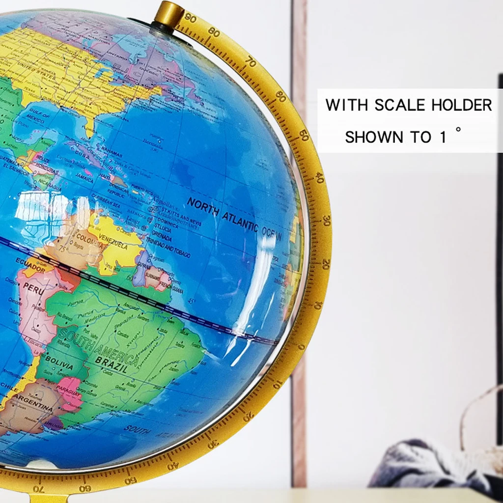23cm Light Up Wooden Base Metal Stand Geographical World Globe Map for Kids Children Educational Toy Desk Table Ornament