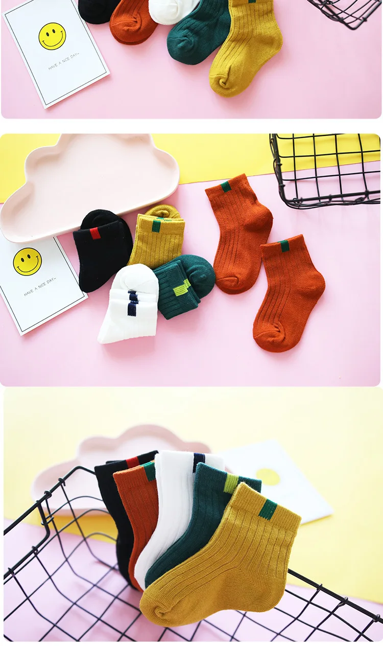 BibiCola 5 Pairs new autumn winter children kids sock soft cotton sports socks for boys girls fashion striped socks 1-12Y