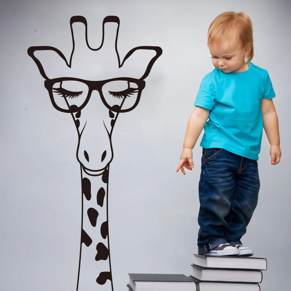 Cartoon Giraffe Head With Glass Eyelash Wall Sticker Kids Room Nursery Large Giraffe Africa Animal Wall Decal Bedroom Sofa Vinyl (2)