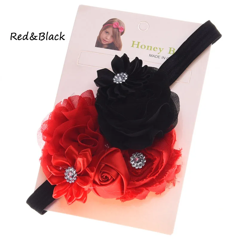 1 шт. потертый Детская повязка на голову волосы цветы ободки для волос для новорожденных, бантики, аксессуары для волос луки наряд для фотосессий - Цвет: Red Black