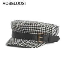 ROSELUOSI/женская черная и белая клетчатая армейские кепки; сезон осень-зима; топ на плоской подошве; кепка газетчика; Gorra Marinera Mujer