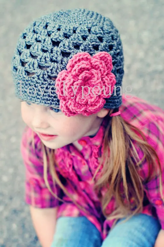 

Hot sell girls crochet flower hat kids beanies hat Spring children head wear baby hat