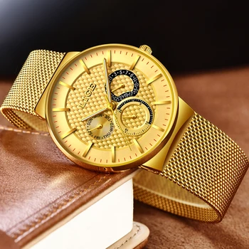 

2017 LIGE Men's Sports Quartz Watch Date Simulation Men's Watch Stainless Steel Mesh Watch Waterproof Relogio Men's Watch +box