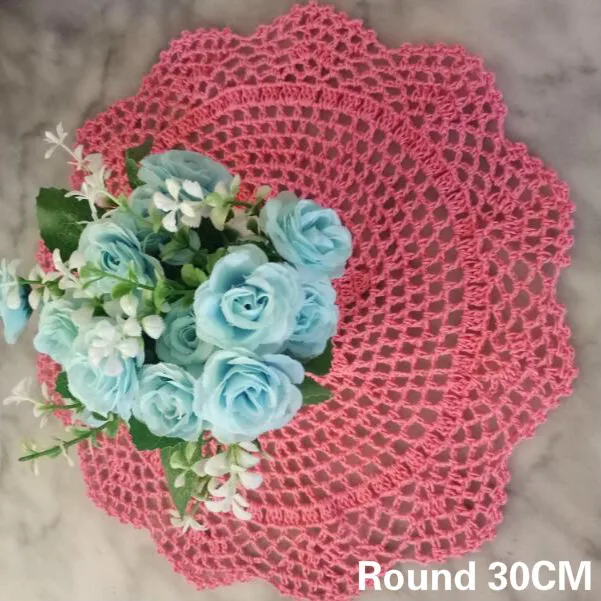 

30CM Round Pastoral Vintage Coasters Placemat Craft Doily Delicate Crochet Cotton Lace Table Cloth Mat Wedding Banquet Decor Pad