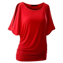 2019 Summer New T-shirt Sexy O neck bat short sleeve Solid color Fashion Casual Short Sleeve Design Long Off Shoulder T-Shirt 2019 Summer New T-shirt Sexy O neck bat short sleeve Solid color Fashion Casual Short Sleeve Design Long Off Shoulder T-Shirt