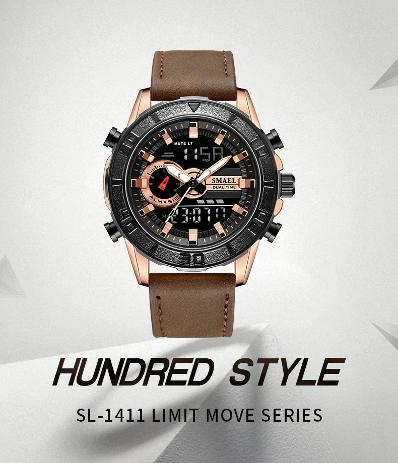 SMAEL мужские часы Топ бренд класса люкс спортивные водонепроницаемые часы кожаный ремешок кварцевые наручные часы Мужские часы Relogio Masculino SL-1411