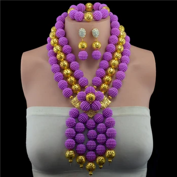 

Purple African Beads Jewelry Set Gold-color Ball Crystal Beads Jewelry Set Nigerian Wedding Jewellery Set Free Shipping