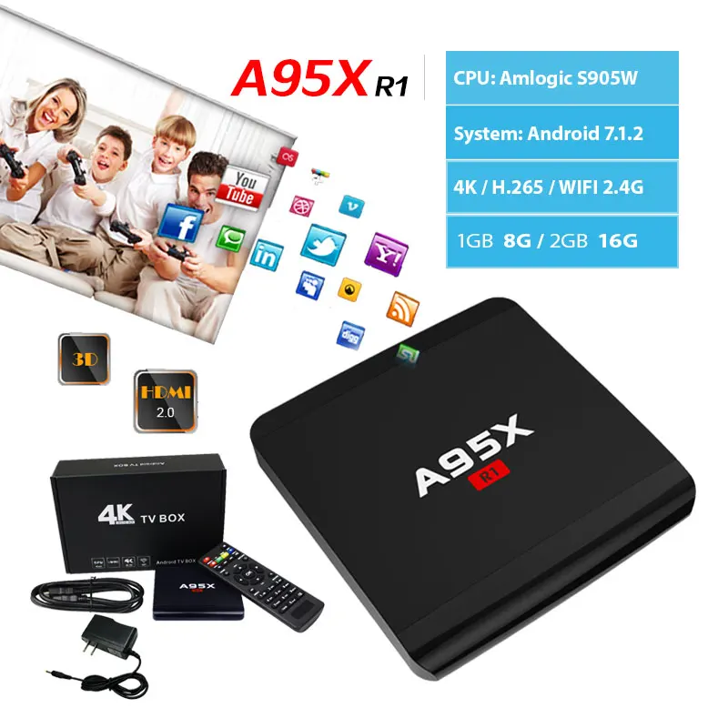 

A95X R1 Android 7.1 TV BOX Amlogic S905W 1GB/2GB 8GB/16GB Smart TV Box Quad Core 4K Wifi Media Player pk x96 mini