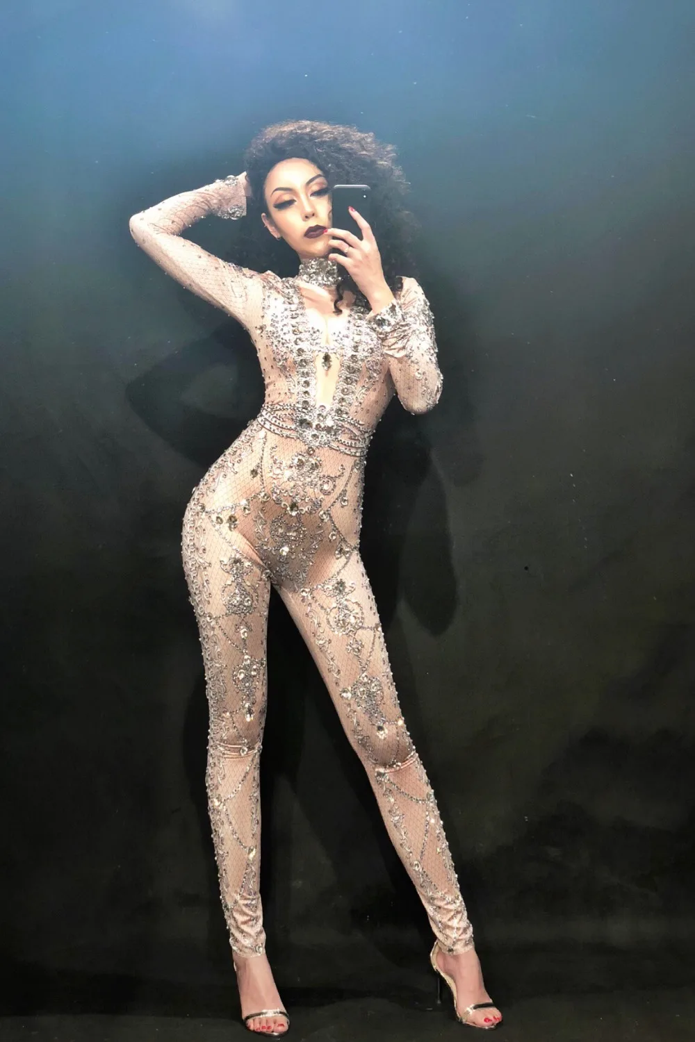 Djds Gogo женский сексуальный комбинезон простой тип стеклянные сверкающие кристаллы боди Ночной клуб вечерние певица танцор Bling костюм